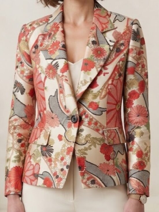 Jackets & Blazers - 70's Style Floral Patterned Blazer Jacket
